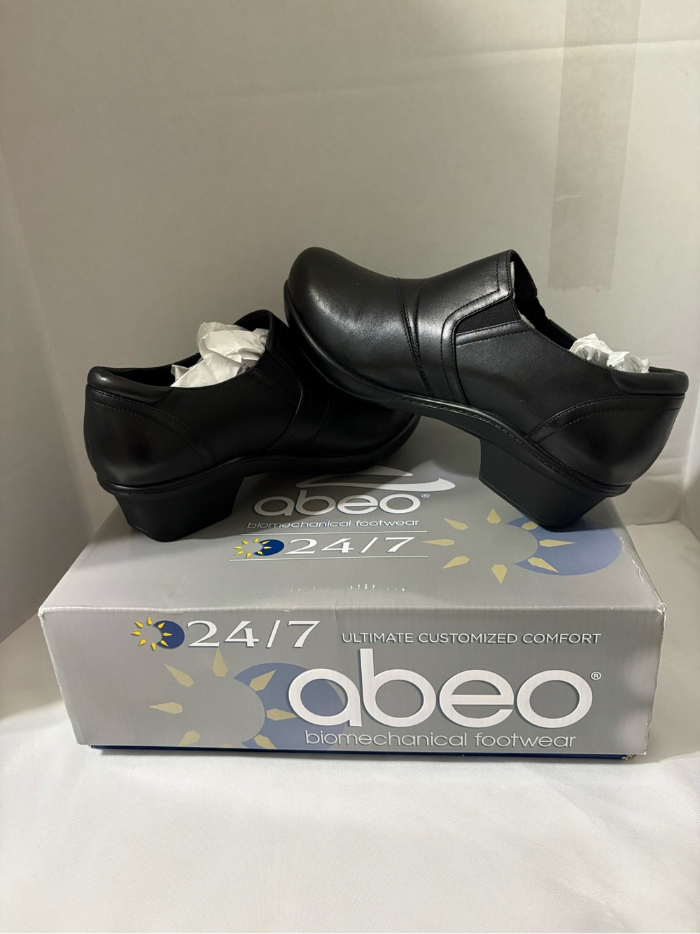Abeo 24/7 black leather comfort slip-on shoes loafers block heel women’s 7.5 M